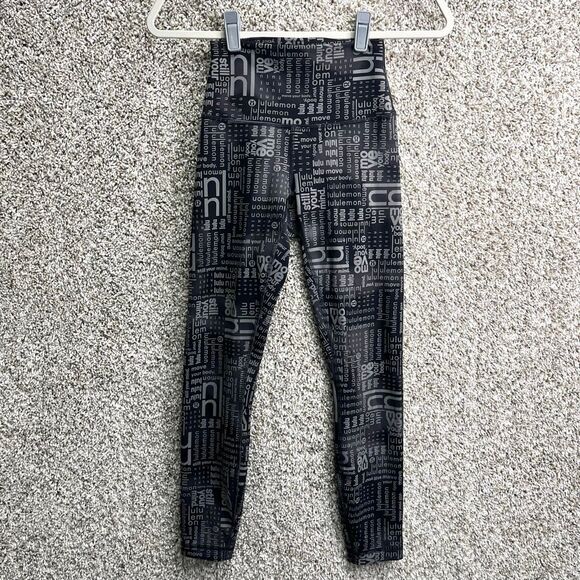 Lululemon Leggings Womens 4 Wunder Train High-Rise Ombré Black Logo Print - Picture 1 of 6